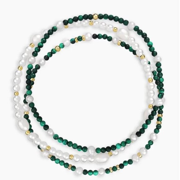 Gorjana Phoebe Pearl & Malachite Bracelet Set - Picture 3 of 6